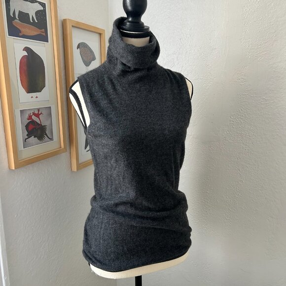 FTC 100% Cashmere Dark Heather Gray Funnel Neck Tank Top Size Medium so soft! - Picture 1 of 7